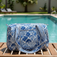Blue Floral Quilted Mini Duffle Bag