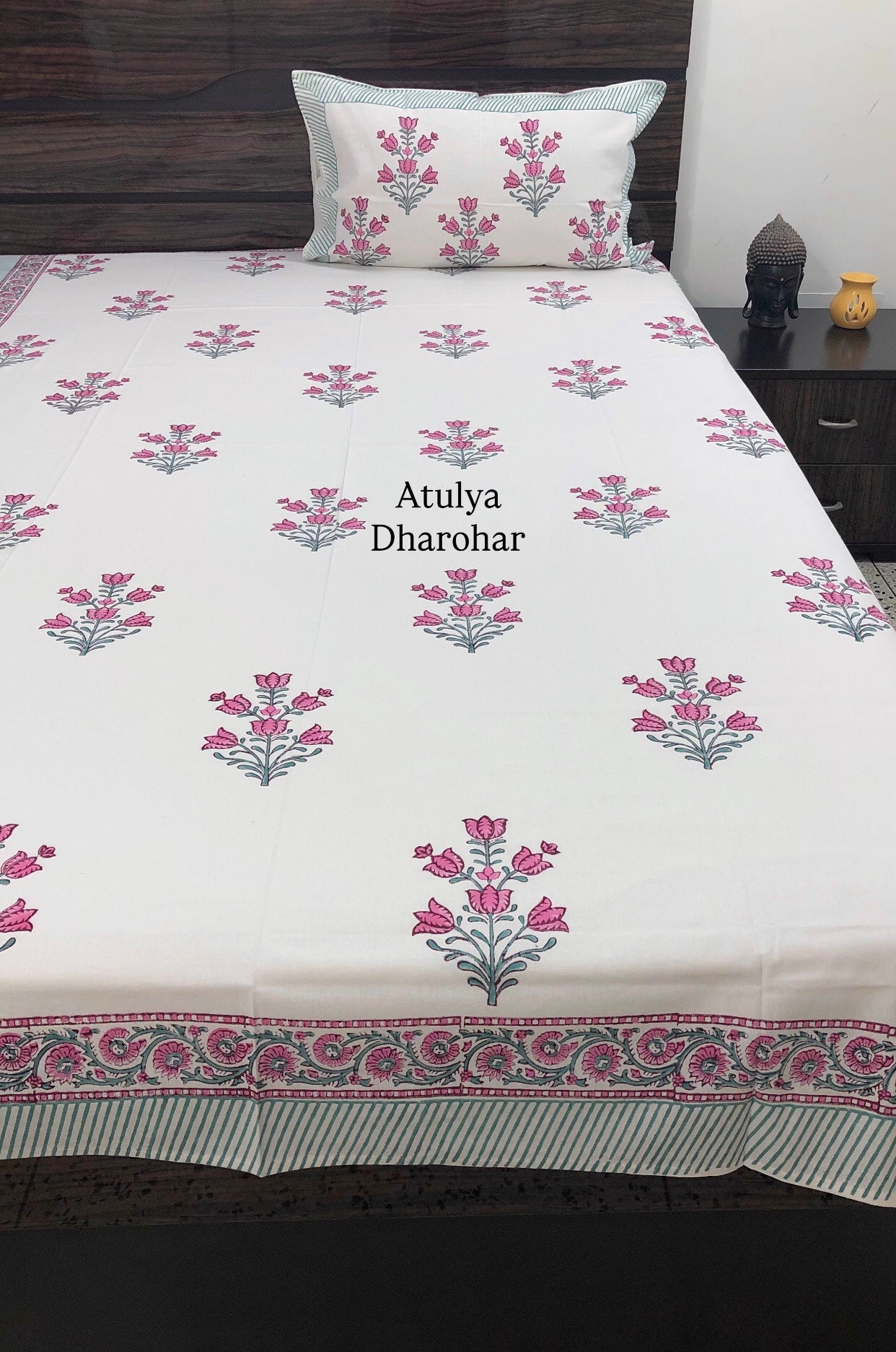 Purple Floral Motifs Hand Block Single Bedsheet