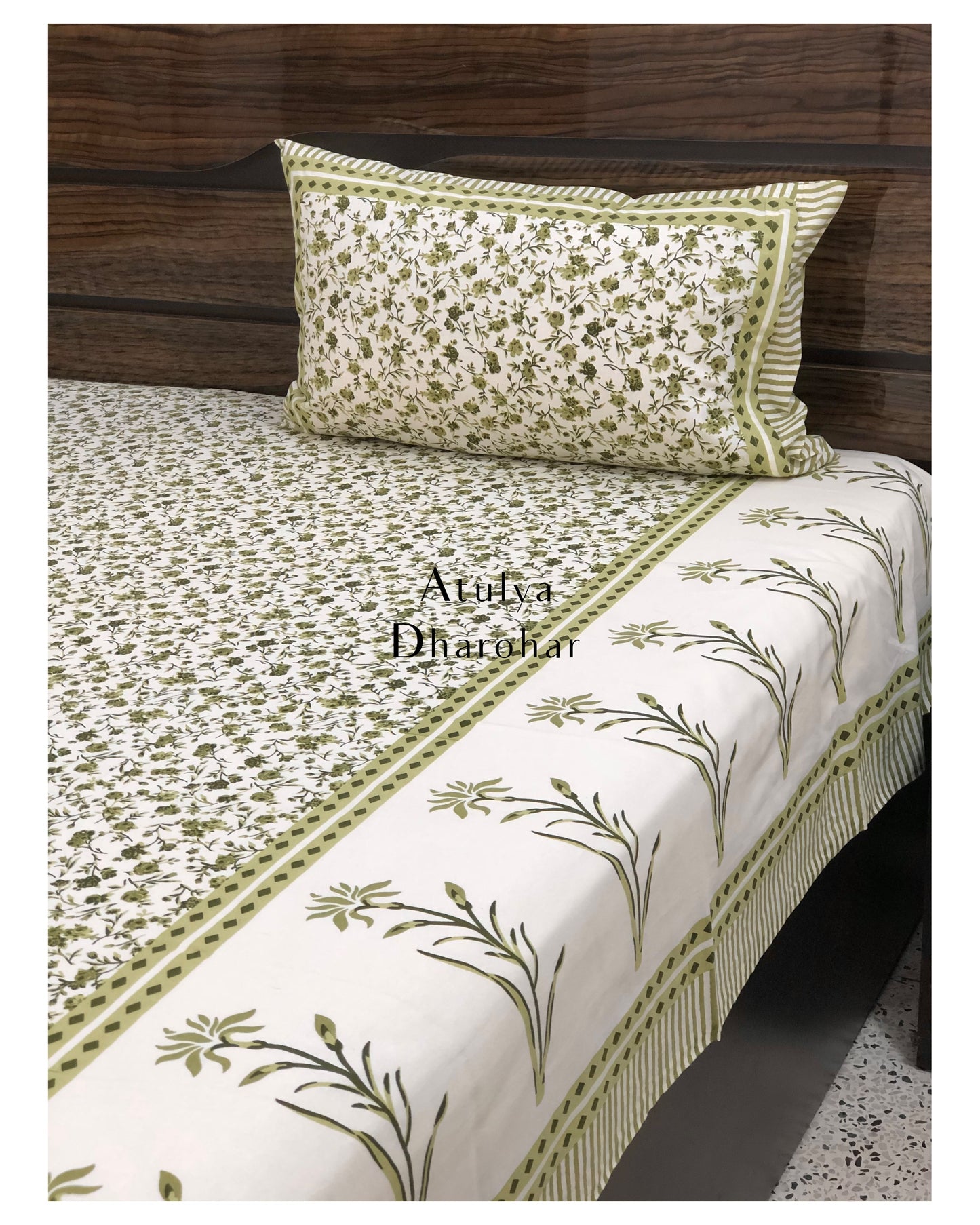 Green Floral Motifs Bedsheet