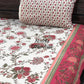 Pink and Green Floral Jaal Cotton Super King Bedsheet