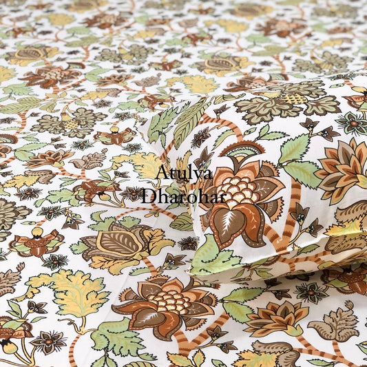 Brown and Yellow Floral Jaal Single Bedsheet