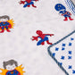 Spider-Man Superman and Caption America Superheroes Hand Block Printed Mulmul Baby Dohar