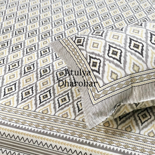 Grey Ikat Cotton King Size Bedsheet
