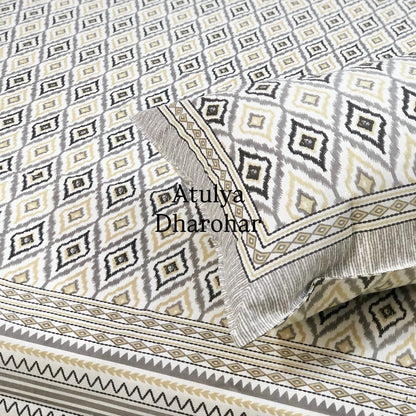 Grey Ikat Cotton King Size Bedsheet