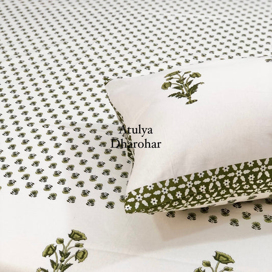 Green Floral Motifs Bedsheet