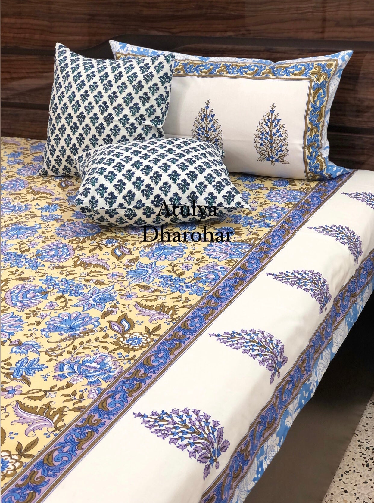 Blue Floral Jaal Bedsheet