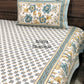 Turquoise and Yellow Floral Jaal Super King Cotton Bedsheet