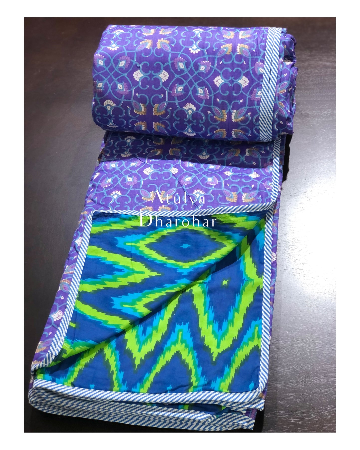 Violet Floral Mulmul Double Bed Dohar