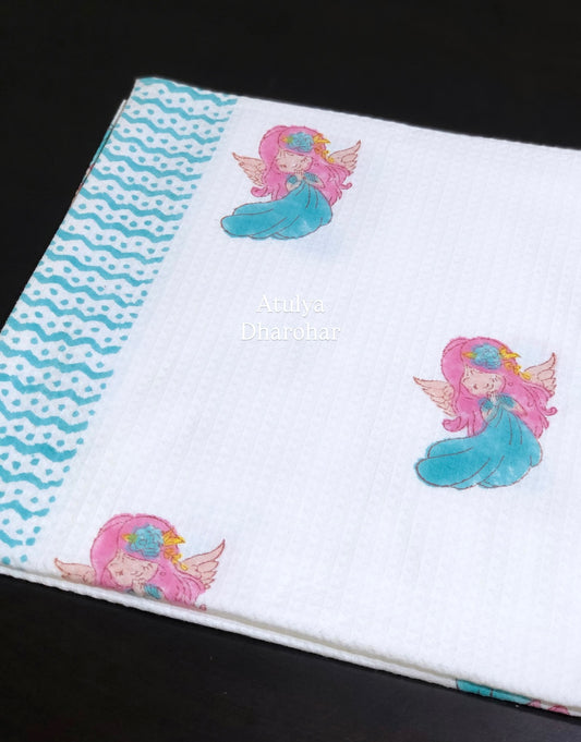 Fairy Angel Waffle Cotton Hand Block Printed Kids Towel