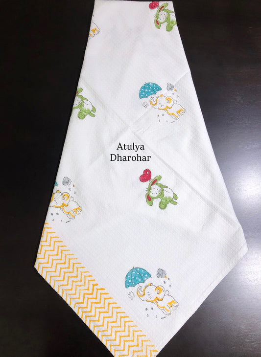 Elephant and Bunny Hand Block Printed Waffle Cotton Kids Towel