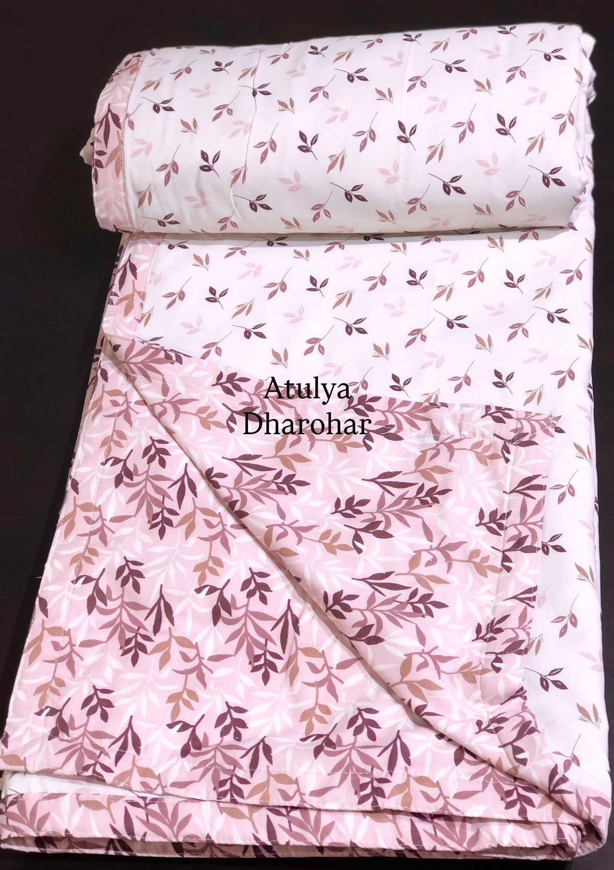 Leafy Motifs Cambric Cotton Double Bed Dohar