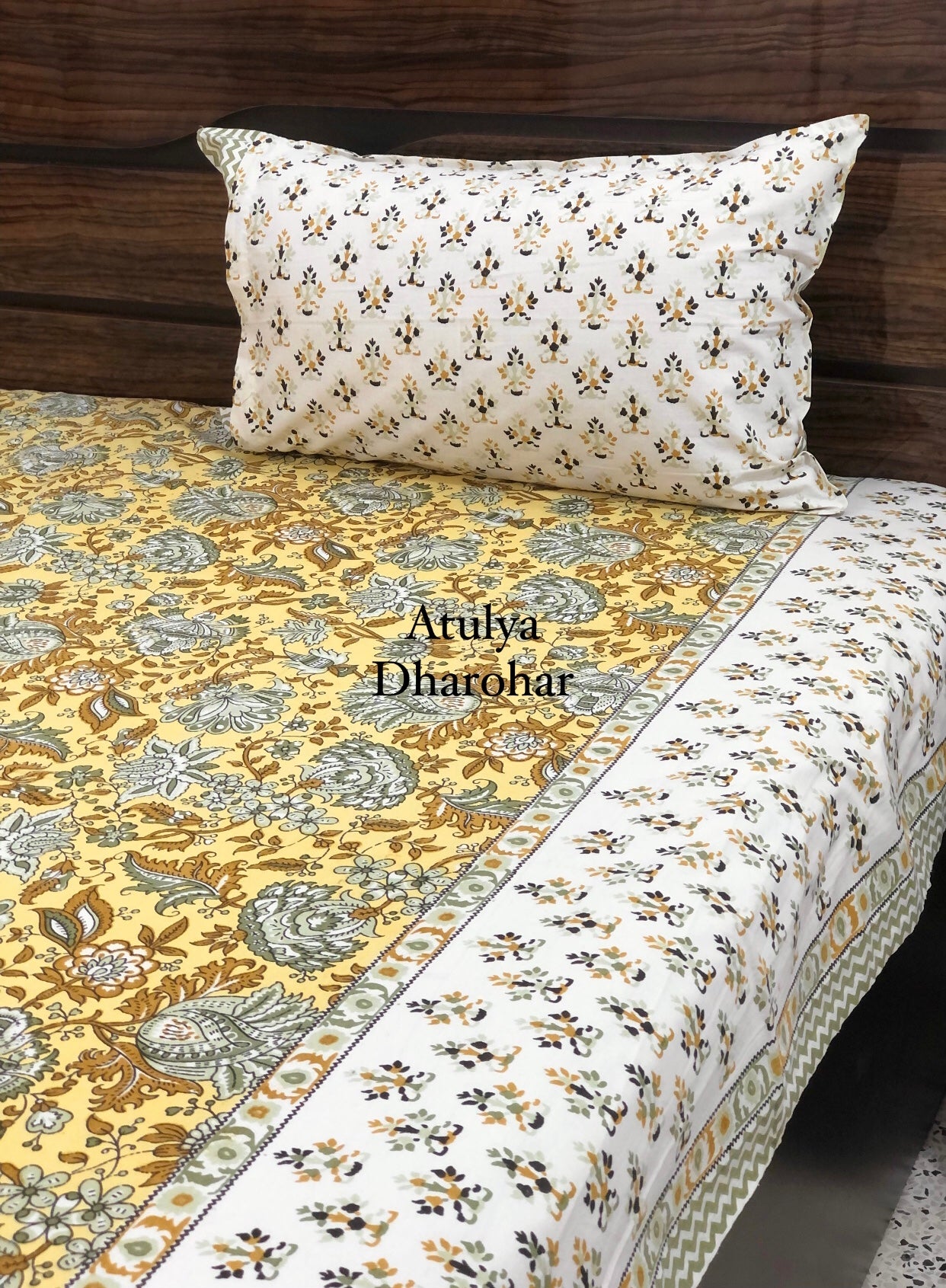 Green and Brown Floral Jaal Bedsheet