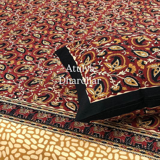 Maroon Kalamkari King Size Bedsheet