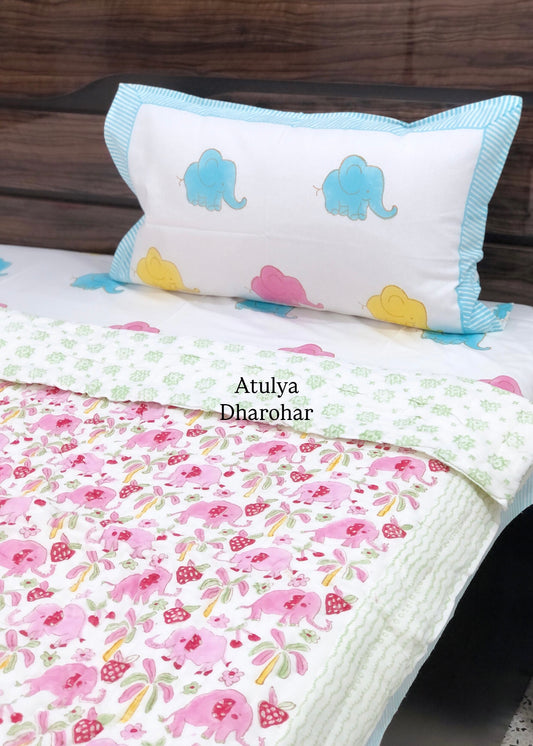 Happy Elephant Mulmul Baby Quilt