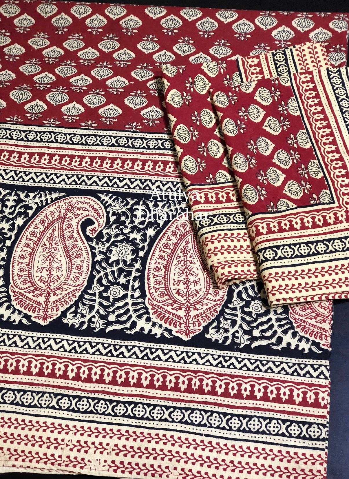 Maroon Paisley Kalamkari Cotton King Size Bedsheet