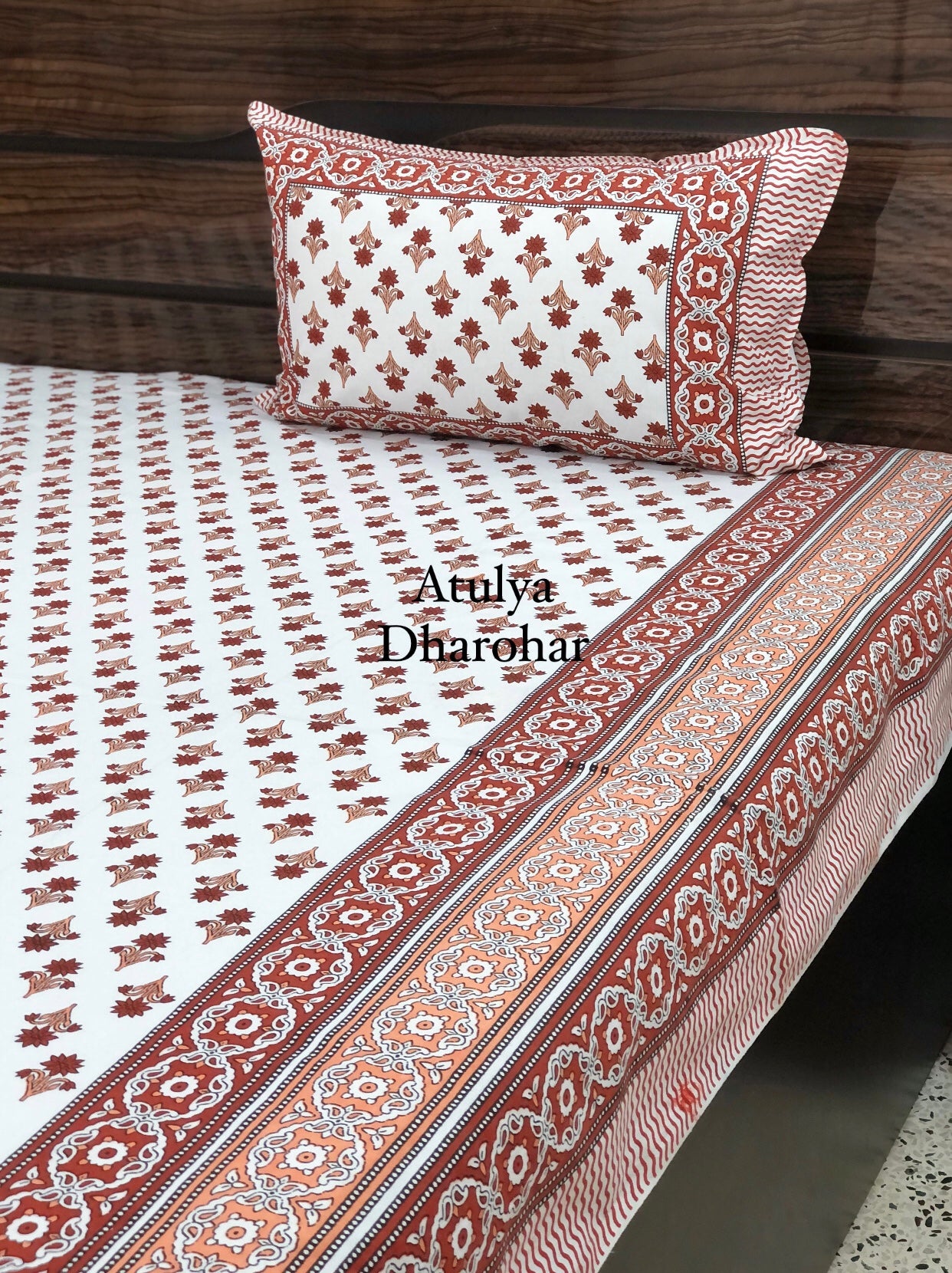 Rust Floral Motifs Bedsheet