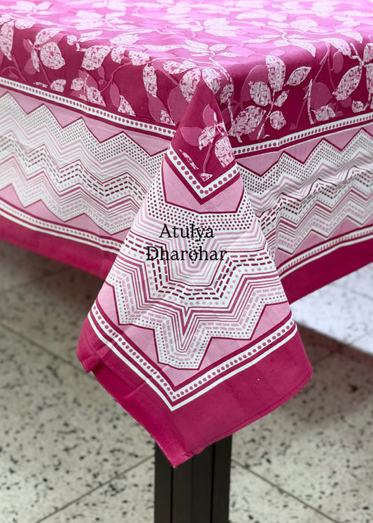 Pink Floral Jaal Cotton Dining Table Cover