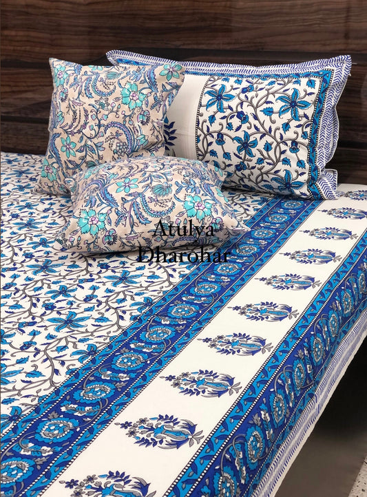 Blue Floral Jaal Bedsheet