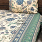 Blue and Green Floral Jaal Super King Cotton Bedsheet
