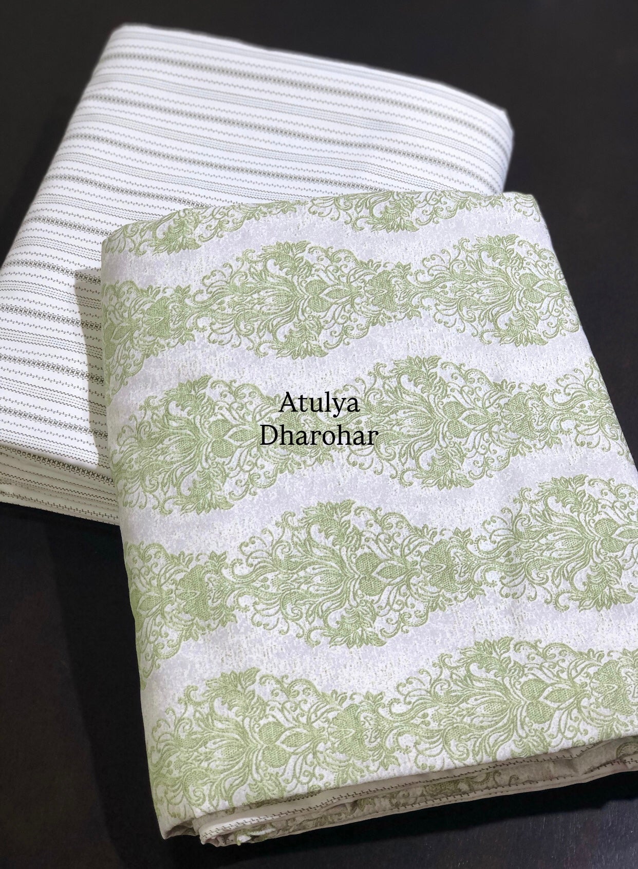 Green Floral Cambric Cotton Single Dohar Pair