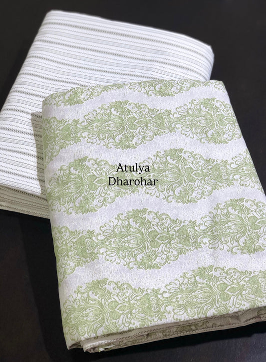 Green Floral Cambric Cotton Single Dohar Pair