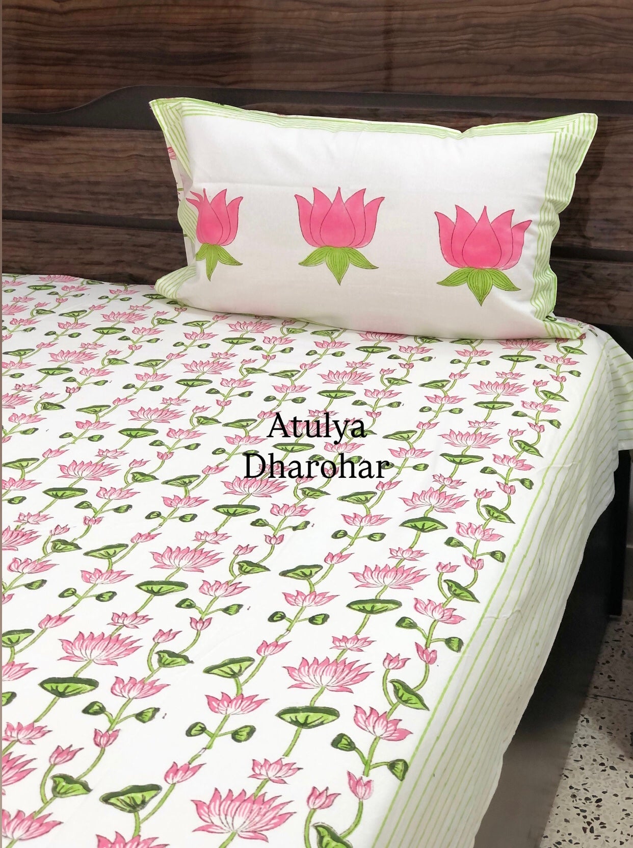 Lotus Jaal Hand Block Super King Bedsheet