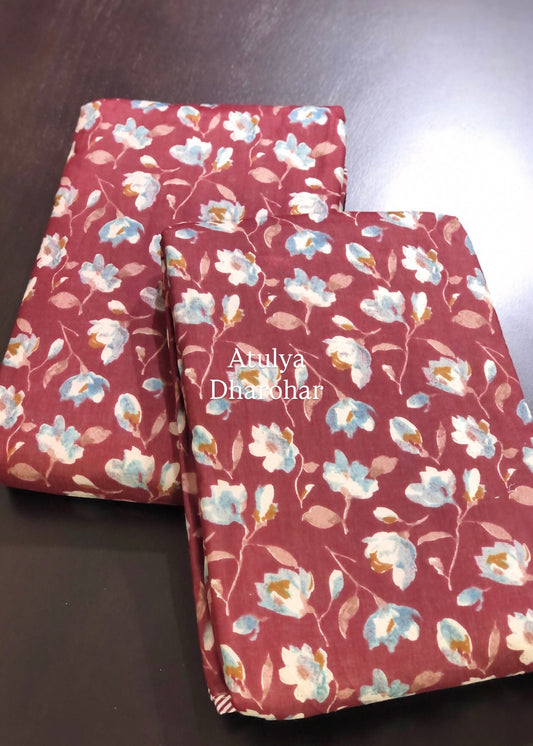 Red Floral Mulmul Single Dohar Pair