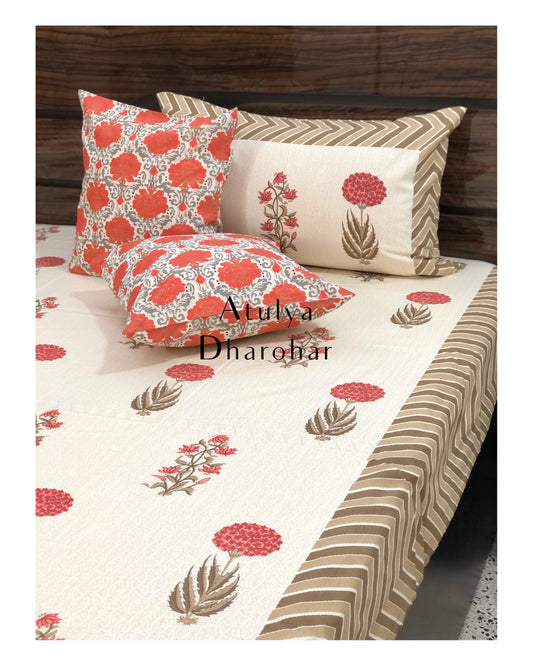 Floral Motifs King Size Bedsheet