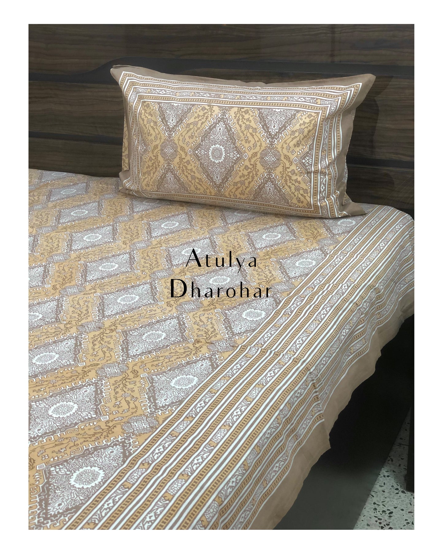 Brown Mughal Motifs Bedsheet