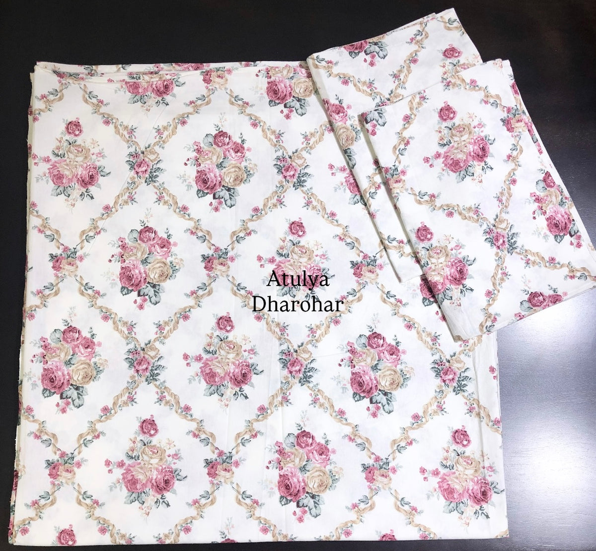 Pink Floral Mughal Jaal Cotton Super King Bedsheet
