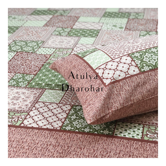 Pink and Green Patchwork Looking Bedsheet