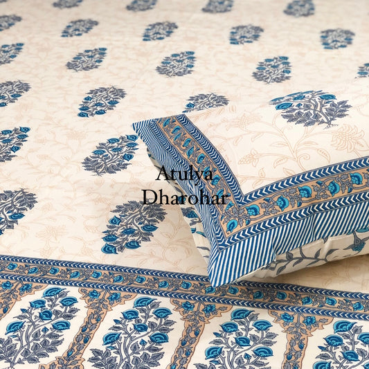 Blue Floral Motifs Bedsheet