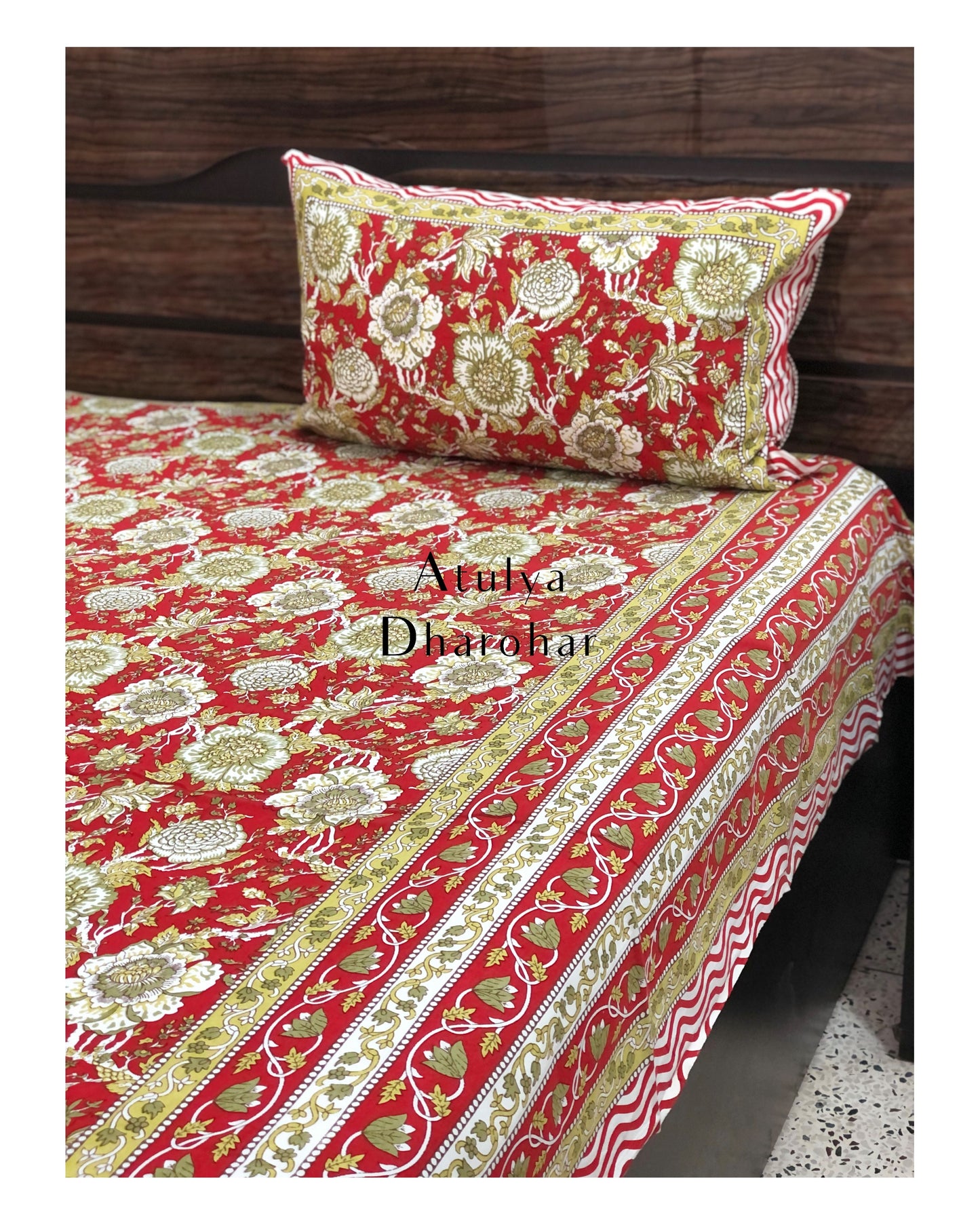 Red and Green Floral Jaal Bedsheet