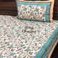 Turquoise Green and Brown Floral Jaal Bedsheet