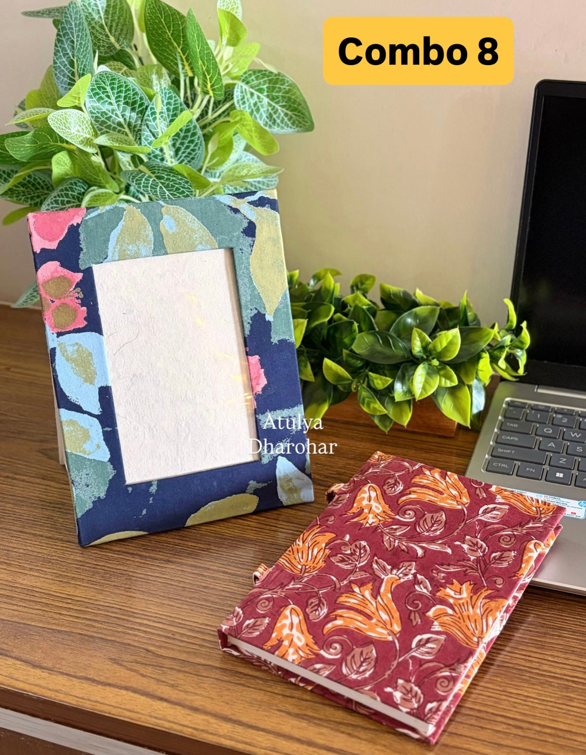 Block Print Handmade Paper Photo Frame and Journal Combo