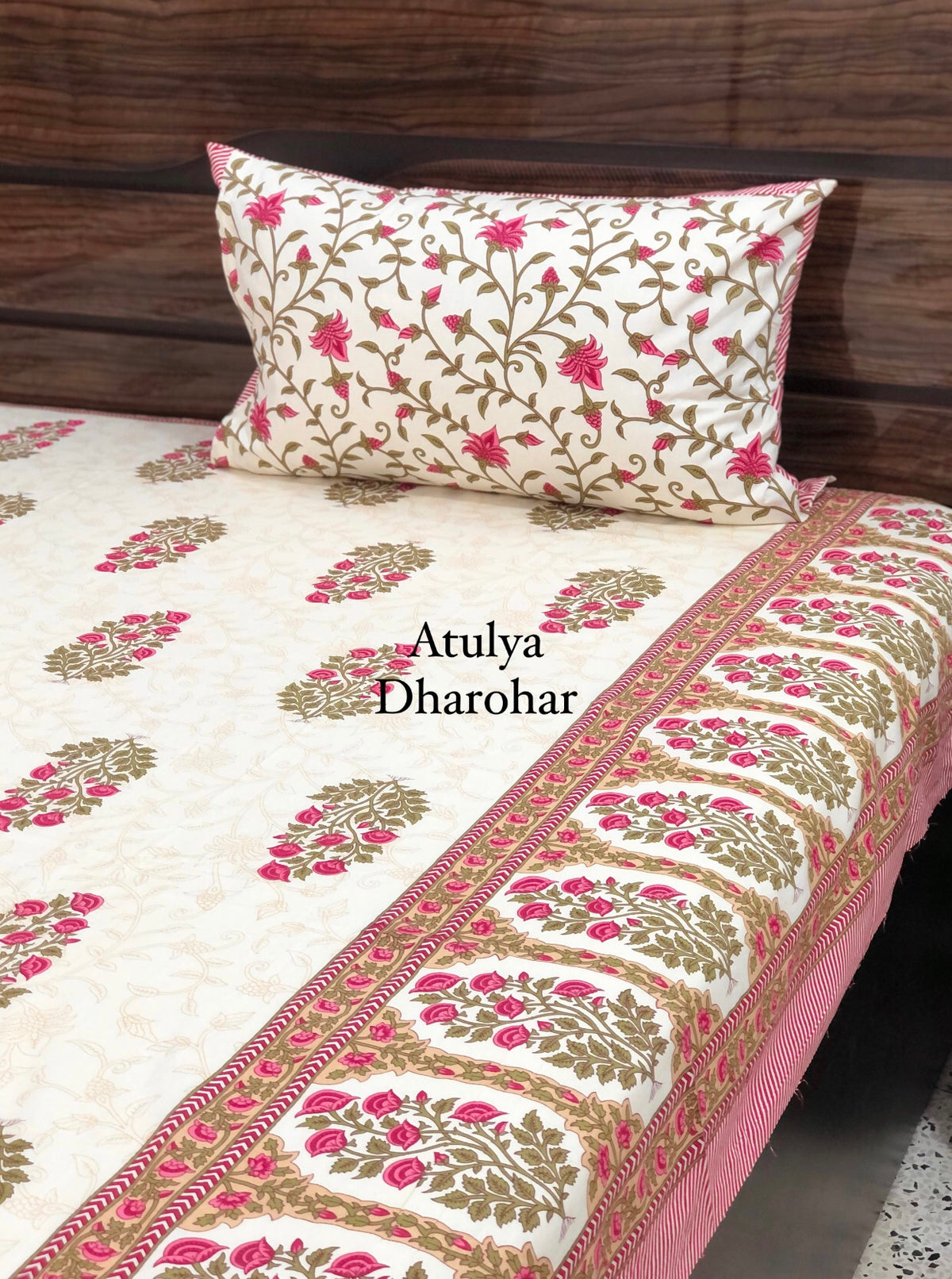 Pink Floral Motifs Bedsheet