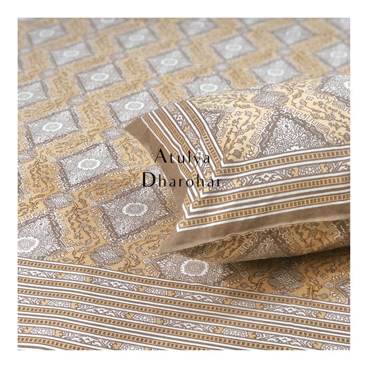 Brown Mughal Motifs Bedsheet