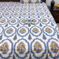 Blue and Yellow Floral Mughal Jaal Cotton Super King Bedsheet