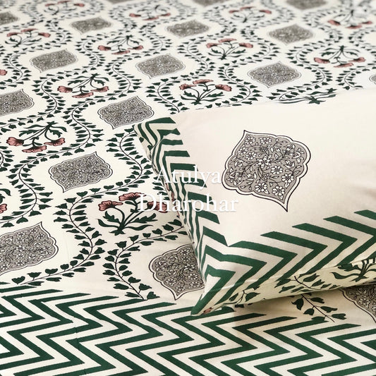Green Floral Mughal Jaal Bedsheet