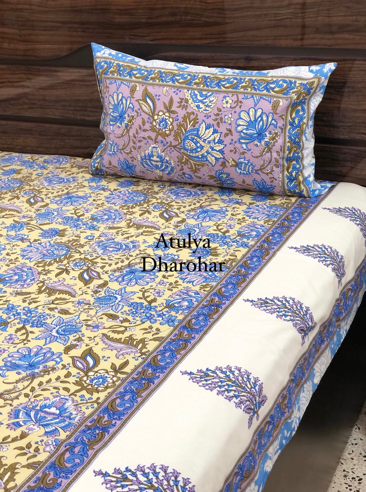 Blue Floral Jaal Bedsheet