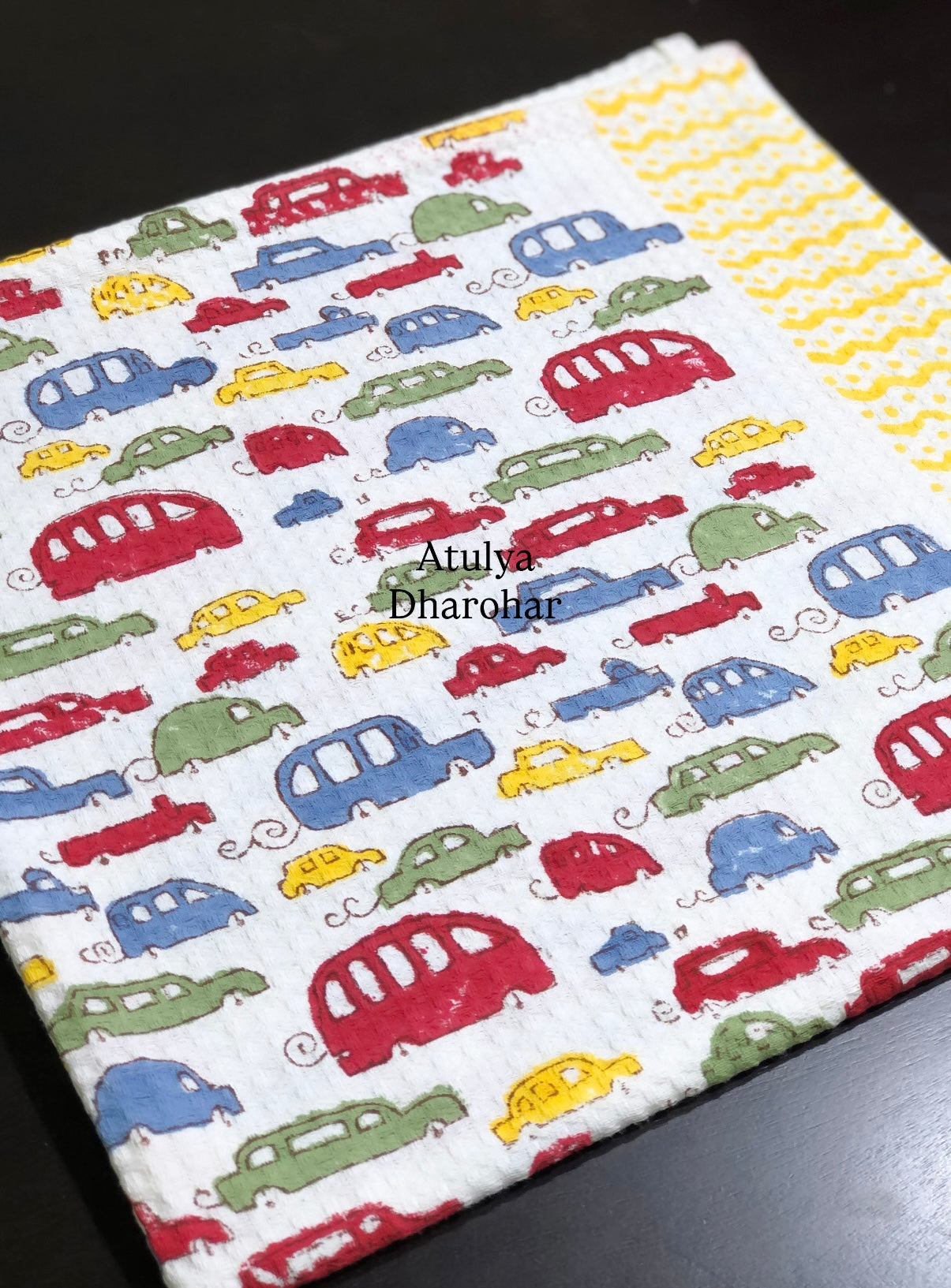 Cars and Buses Waffle Cotton Hand Block Printed Kids Towel