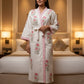 Pink Floral Hand Block Printed Waffle Cotton Bathrobe