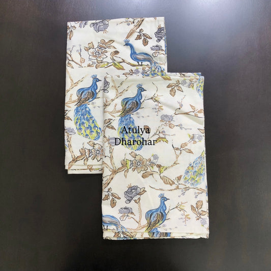 Blue Floral and Peacock Motifs Pillow Covers