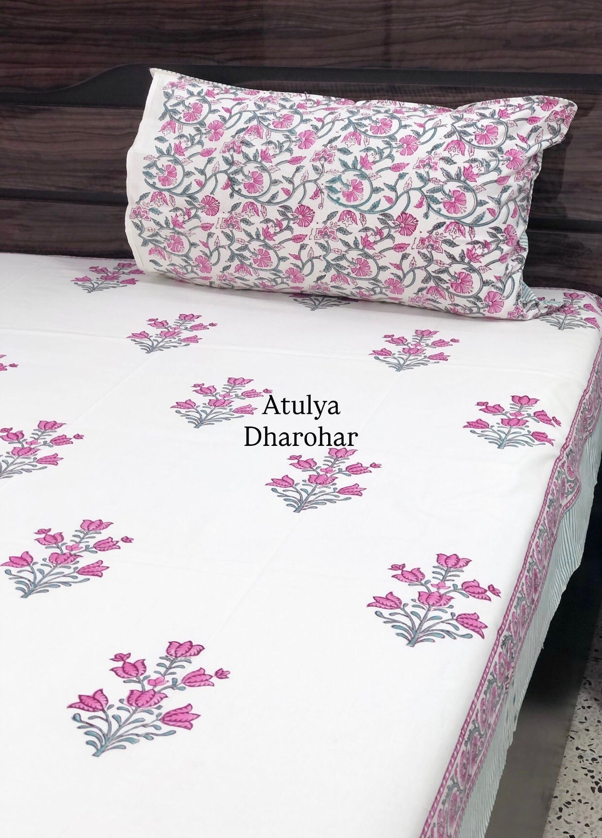 Purple Floral Motifs Hand Block Single Bedsheet
