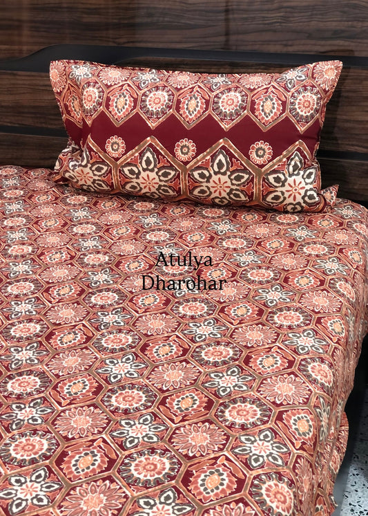 Maroon Floral Mughal Jaal Super King Cotton Bedsheet