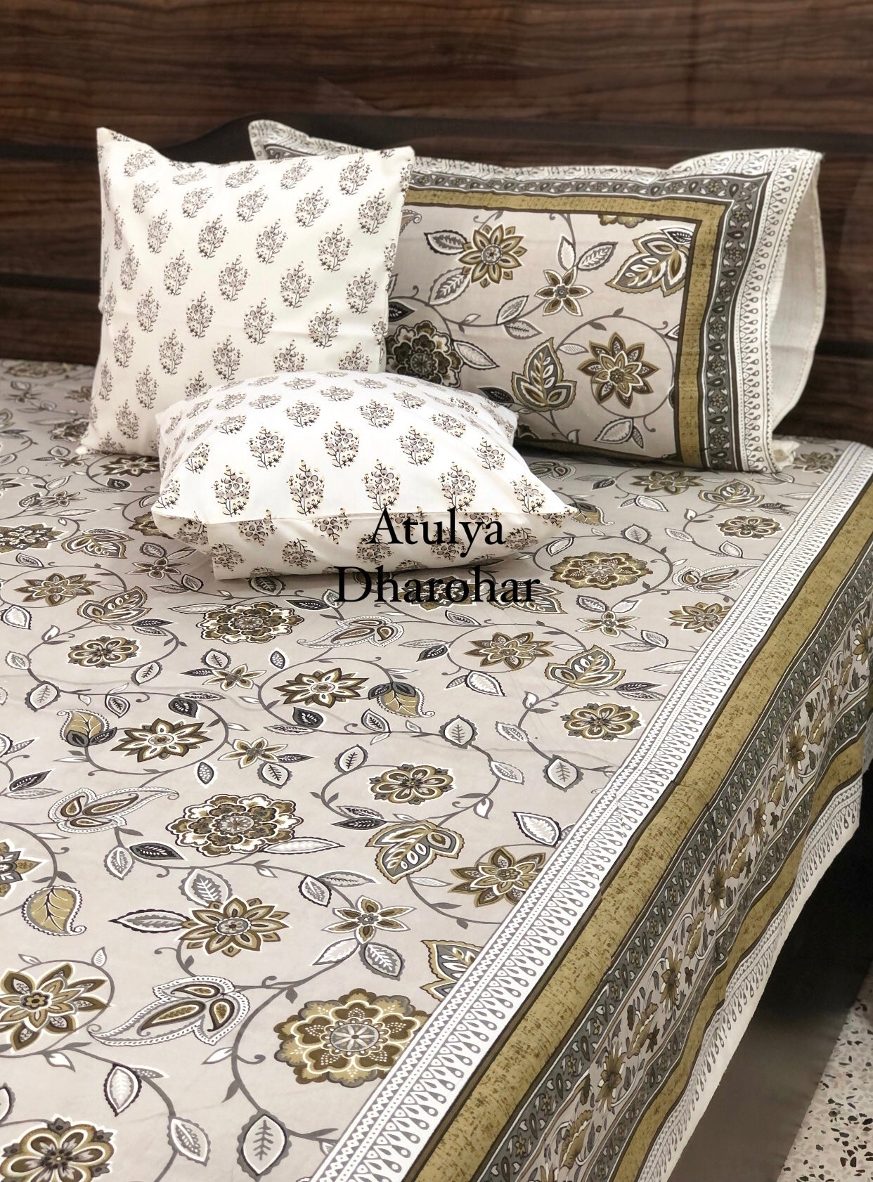 Grey Floral Jaal Super King Bedsheet