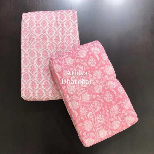 Pink Floral Mulmul Single Dohar Pair