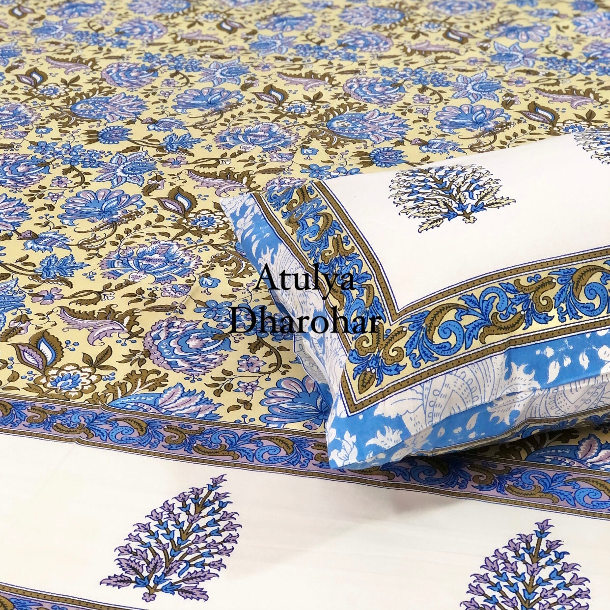 Blue Floral Jaal Bedsheet