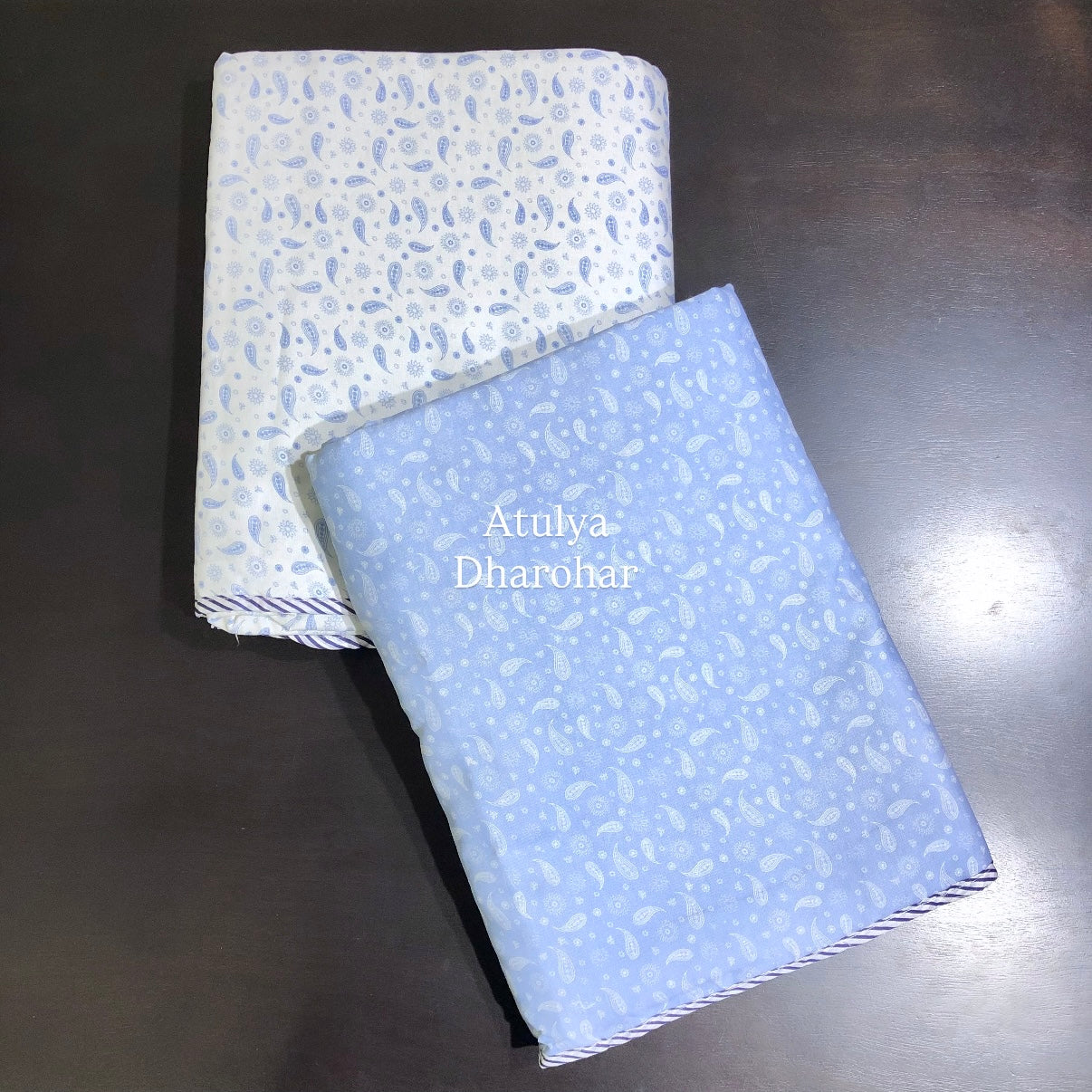 Blue Paisley Motifs Cambric Cotton Single Dohar Pair