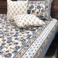 Blue and Brown Floral Jaal Cotton King Size Bedsheet